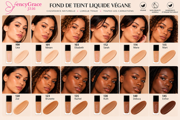 Fond de teint végane FencyGrace, 12 teintes pour toutes les carnation
