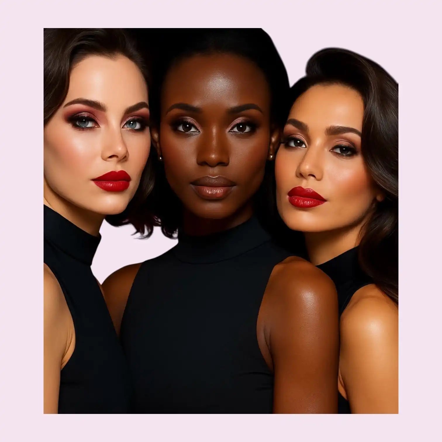 Trois femmes avec du rouge à lèvres rouge.