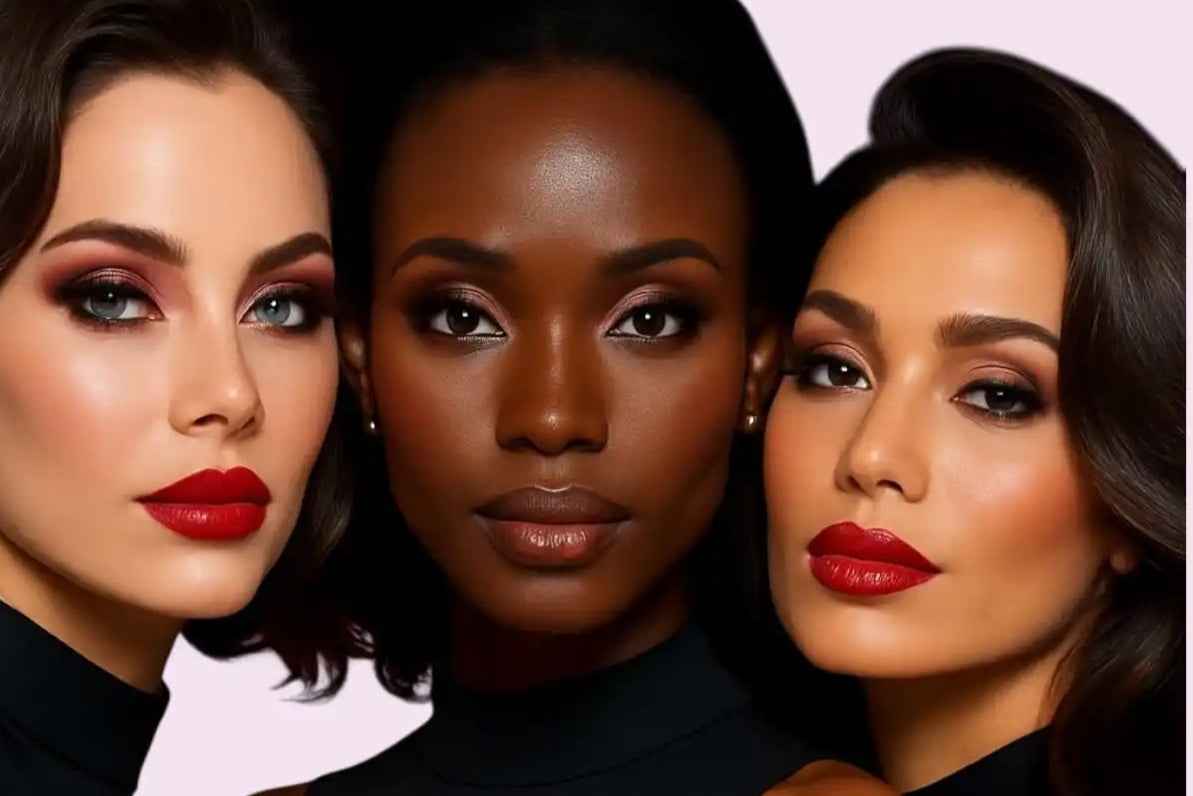 Trois femmes avec du rouge à lèvres rouge.